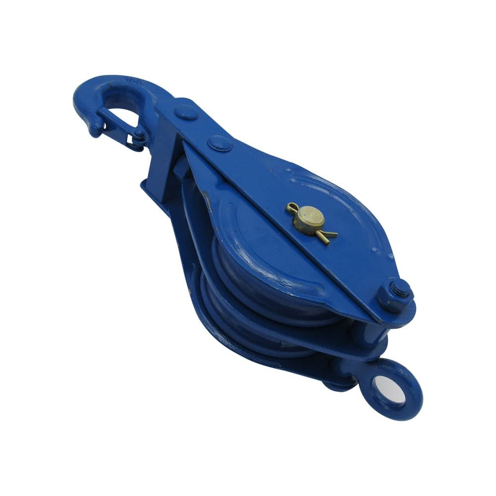 3 Ton 175MM Double Block With Hook Blue Painted - 19MM Pulley Wire Rope ...