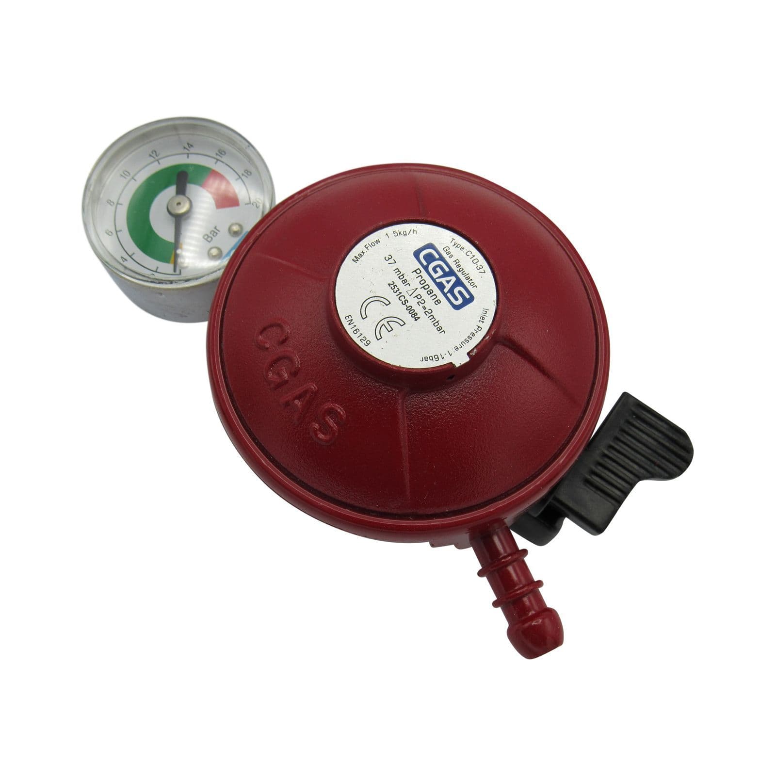 37mbar Propane Gas Regulator with Gauge (27MM Clip On Calor Patio Heater)