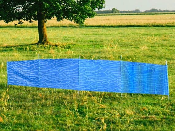 4M Blue Windbreak With Wooden Poles - Beach Camping Caravan Motorhome Windbreaker Metre