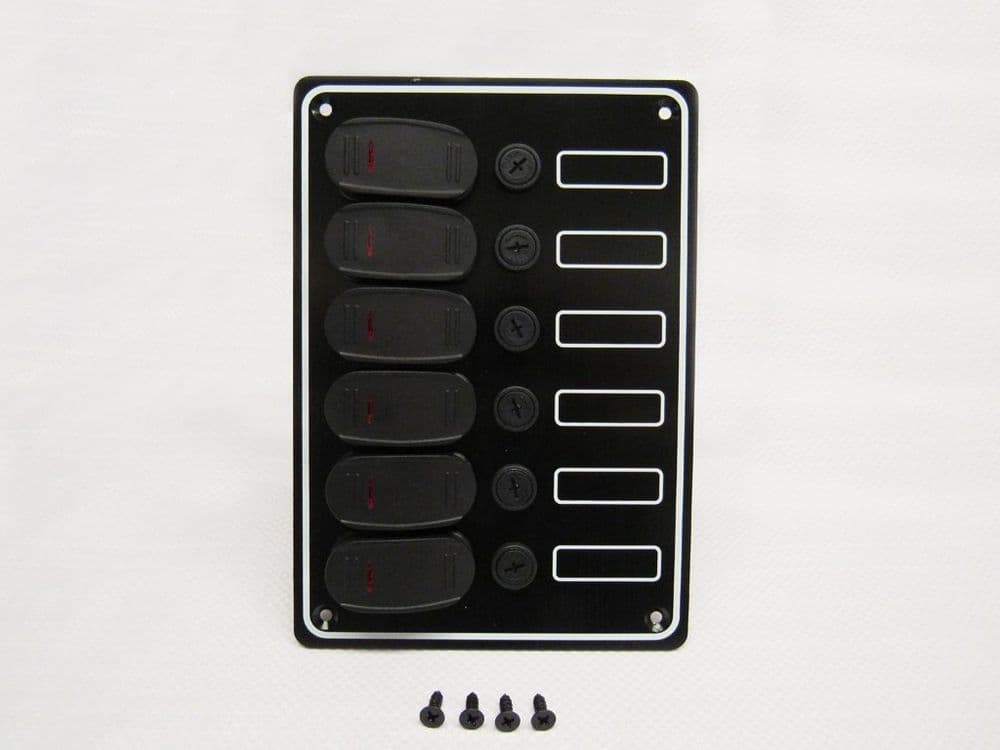 6 Gang Switch Panel 12V Boat Marine Black Fused