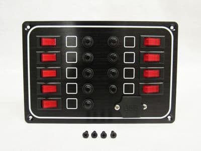 9 Gang Switch Panel 12V (Circuit Breakers Dual USB Port Boat Marine Camper)