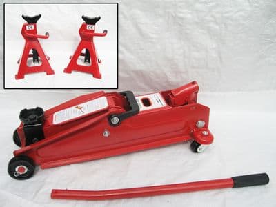 2 Ton, Hydraulic Floor Lifting Trolley Jack With 2 Ton Ratchet Axle Jack Stands