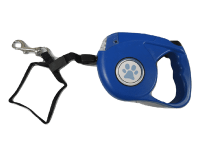 Blue Retractable Dog Lead with LED Light - Pet Leash Extendable Harness