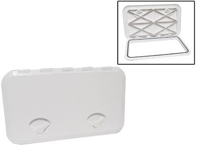Boat Deck Inspection Hatch 353MM X 606MM  - Double Lock Opening White Rectangular Plastic Marine