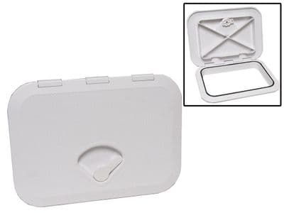 Boat Deck Inspection Hatch 375MM X 270MM - Single Lock Opening White Rectangular Plastic Marine