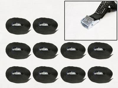 Cambuckle Tie Down Straps Black 25MM 250KG 3.7M x10 (Lashing Strap Secure Hold Cam)