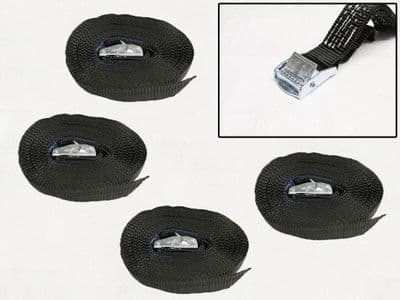 Cambuckle Tie Down Straps Black 25MM 250KG 3.7M x4 (Lashing Strap Secure Hold Cam)