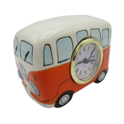 Campervan Clock Ornament (Camper Van Mantelpiece Retro Ceramic Pottery Vintage)