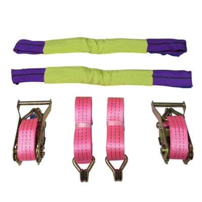 Car Trailer Transporter Recovery Straps (35MM 4M Set of 2 or 4 Truck Heavy Duty Alloy Wheel Pink)