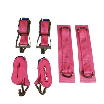 Car Transporter Wheel Strap Set 50MM (4M 6M Set of 2 or 4 Trailer Recovery Soft Link Belt Pink)