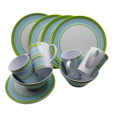 Caravan Camping Melamine Dinner Set 16pc (Picnic BBQ Outdoor Dining Party Tableware Green)