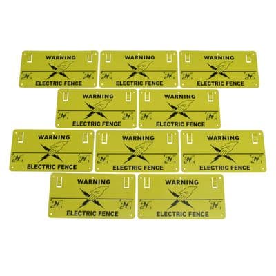 Caution Electric Fence Warning Signs x10 (Plastic Double Sided Shock Risk Electrical Hazard Symbol)