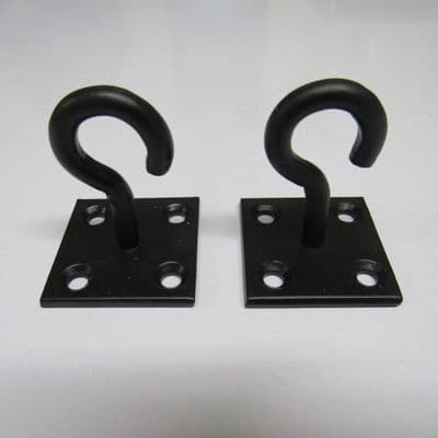 Chain Hook On Plates X2 Choice of Black or Galvanised (Wire Rope Wall Anchor)