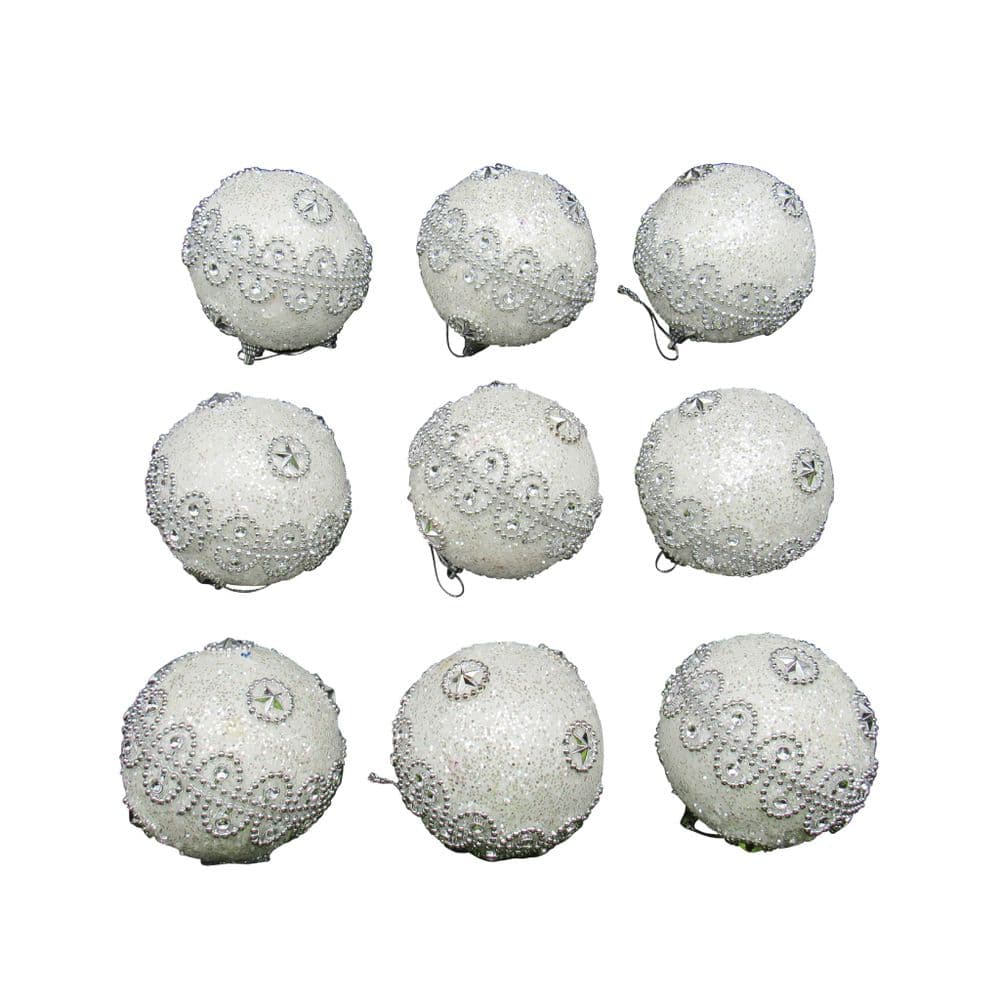 Xmas Tree Baubles White and Silver X9 SecureFix Direct