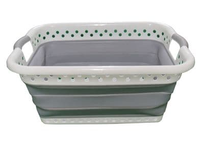 Collapsible Laundry Basket Large with Handles (Washing Clothes Grey Plastic Foldable Fold Flat)