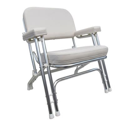 Folding Boat Deck Chair (Portable Marine Foldable Seat Fold Up Aluminium Luxury White Padded Ship)