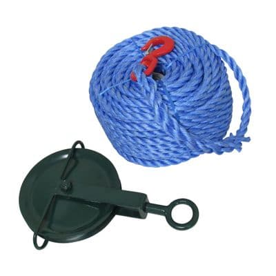 Gin Wheel Scaffold Pulley and Rope 250KG (Scaffolder Lifting Block Attachment 0.25T)