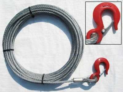 Hand Winch Cable With Hook 8MM x 15 Metre - 2500LBS Wire Rope Hook Strap