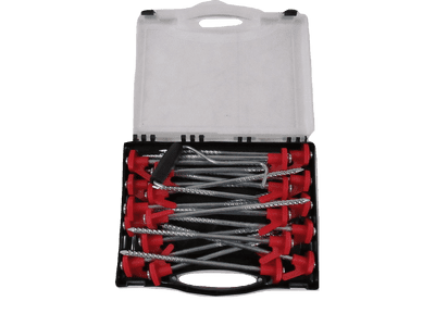 Heavy Duty Awning Tent Pegs X20 (Extractor Carry Case Screw In Hard Ground)