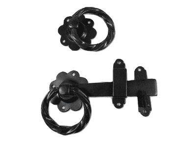 Heavy Duty Gate Latch with Ring Handles - Auto Lock Two Way Black