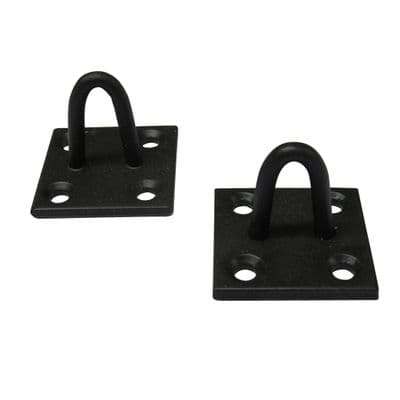 Heavy Duty Staple On Plates X2 Black Or Galvanised (Chain Wire Rope Pad Eye Steel Wall Anchor)