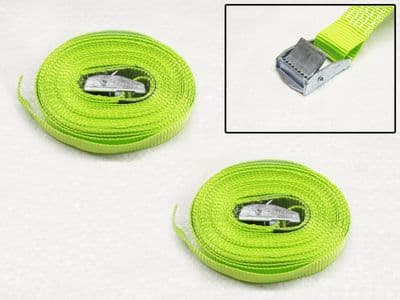 Hi Vis Cambuckle Tie Down Straps 25MM 450KG 5 Metre X2 (Lashing Strap Secure Hold)