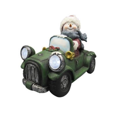 Light Up Snowman Car Christmas Figurine (Xmas Green Vehicle Ornament Decoration)