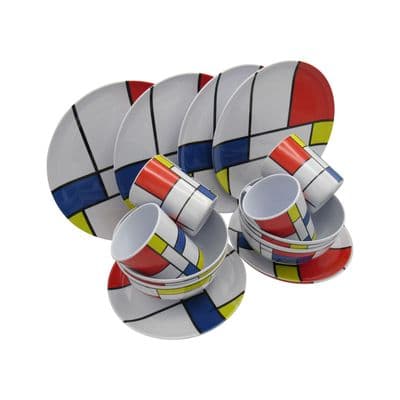 Melamine Dinner Set 16 Piece (Camping Picnic Caravan Dinnerware Plates Bowels Plastic Reusable)