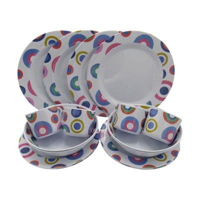 Melamine Dinner Set 16 Piece (Outdoor Camping Picnic Caravan Dinnerware Circles)