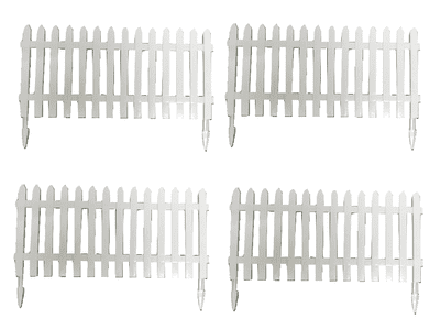 Plastic Picket Fence Panels x4  - White Decoration Miniature Garden