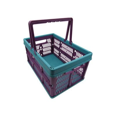 Plastic Shopping Basket with Handles Small (Grocery Supermarket Collapsible Folding)