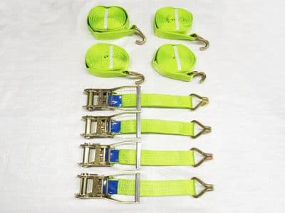 Ratchet Straps 50MM 10M 5T X4 (Tie Down Heavy Duty Cargo Trailer Lashing Hi Viz Claw J Hook)