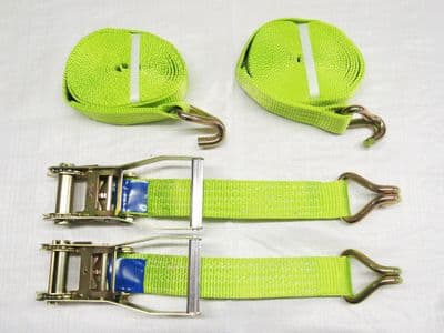 Ratchet Straps 50MM 6M 5T X2 (Tie Down Heavy Duty Cargo  Lashing Recovery Claw J Hook  Hi Vis)