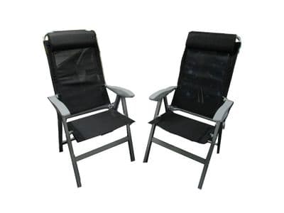 Reclining Garden Chairs X2 (Folding Outdoor Lounge Patio Black)