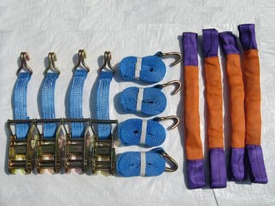 Recovery Ratchet Sets 35MM 4M 3T X4 (Round Slings Tie Down Straps Truck Lashing Cargo Claw Hook)