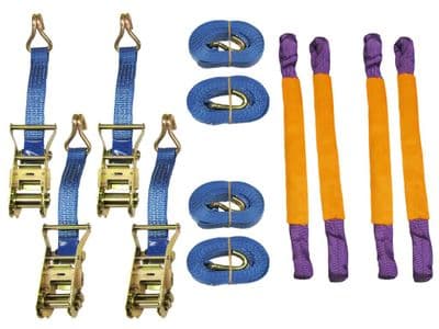 Recovery Ratchet Sets 35MM 6M 3T X4 (Round Slings Tie Down Straps Truck Lashing Cargo Claw Hook)