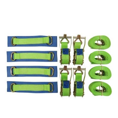 Recovery Ratchet Sets 50MM 4M 5T X4 (Wheel Tie Down Straps Hi Vis Oval Trailer Lashing Cargo J Hook)