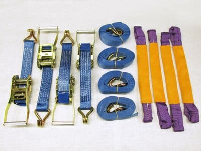 Recovery Ratchet Sets 50MM 6M 5T X4 (Round Slings Tie Down Straps Truck Lashing Wheel Claw Hook)