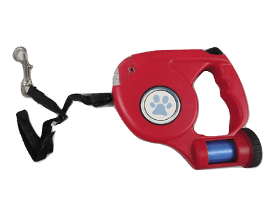 Red LED Retractable Dog Lead - Extendable Pet Leash Waste Dispenser