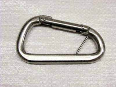 Stainless Steel Asymmetric Carbine Hook with Wire Bar 10MM x 100MM (Wire Rope Gate Karabina)