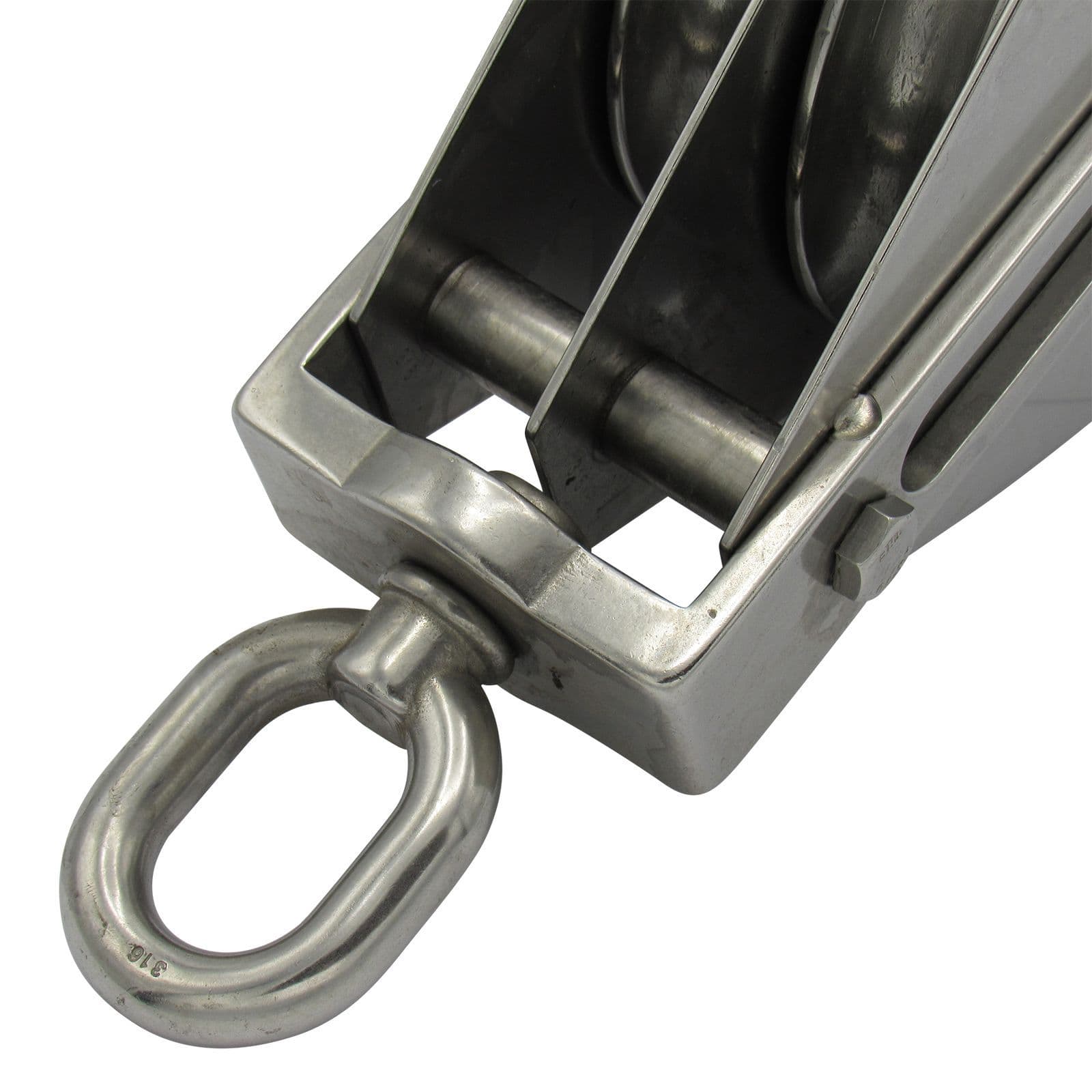 Stainless Steel Double Pulley Block 125MM Wheel Swivel Eye Rope Becket