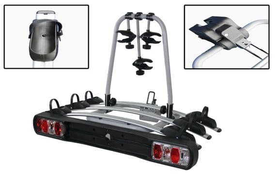 Tow Bar Mounted 3 Bike Cycle Carrier - Bicycle Rack Carry Lights Cycling Secure Transport