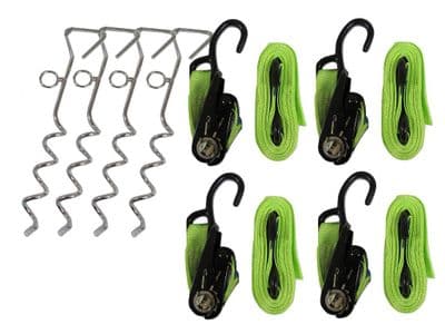 Universal Storm Strap Kit High Visibility (Tie Down Awning Tent Ratchet Straps and Marquee Stakes)