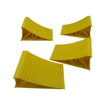 Wheel Chocks x4 (Plastic Yellow Non Slip Heavy Duty Wedge Compact Block Car Van  Trailer Horsebox)