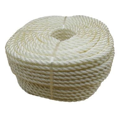 White Nylon Rope 3 Strand 10MM X 55M (Braided Twisted Synthetic Anchor Mooring Marine)