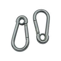 X2 5MM Zinc Plated Carbine Hooks With Eyelet - Marine Snap Gate Rope Karabina BZP