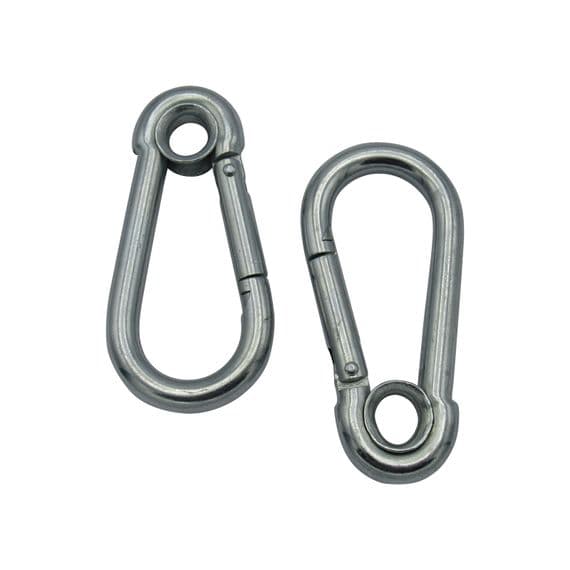 X2 5MM Zinc Plated Carbine Hooks With Eyelet - Marine Snap Gate Rope Karabina BZP
