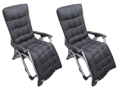 Zero Gravity Reclining Garden Chairs with Black Seat Cushions x2 (Folding Sun Lounger Recliner)