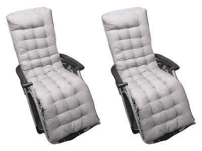 Zero Gravity Reclining Garden Chairs with Grey Seat Cushions x2 (Folding Sun Lounger Recliner)