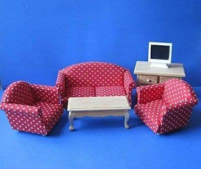 6 Piece Modern Red Living Room Set. Dolls House Emporium 5383.